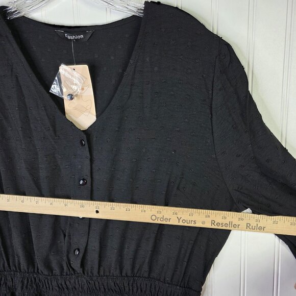 Black Maxi Dress Women L Black Swiss Dot Long Sleeve Ruffle Cottage Prairie NEW - Picture 11 of 14